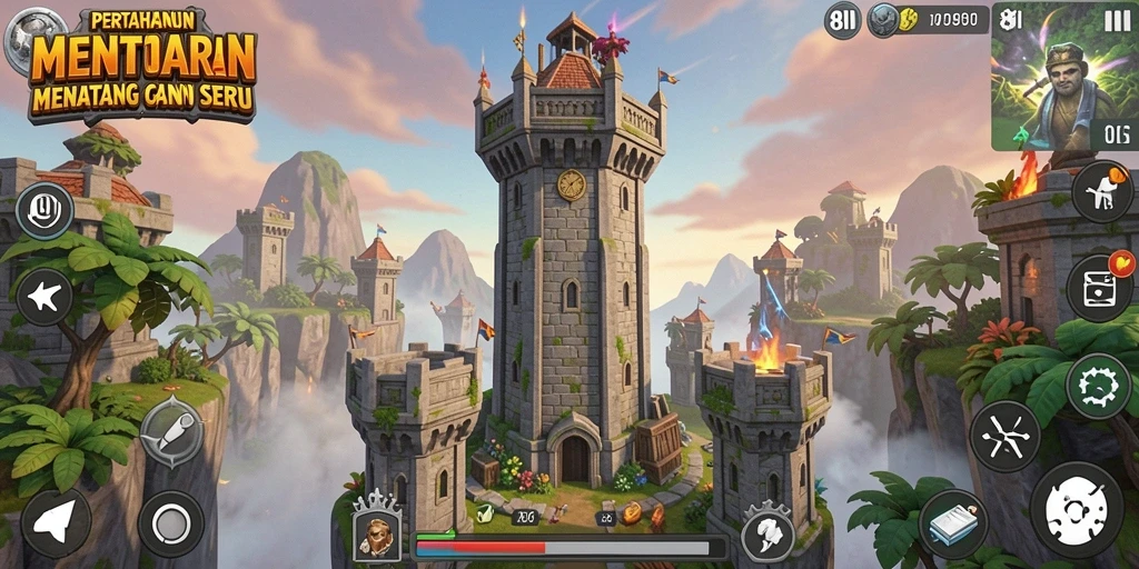 Tangkapan layar menampilkan gameplay menara pertahanan yang mendebarkan.