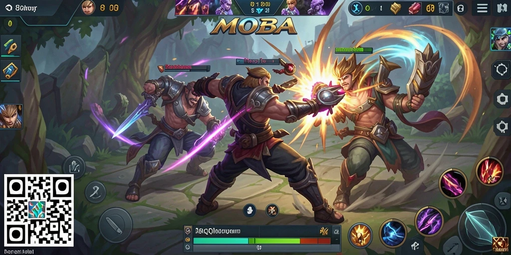 Tampilan intens pertarungan dalam game MOBA 8QR.
