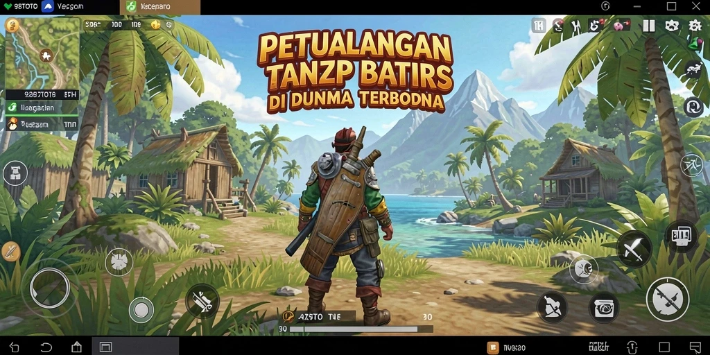Screenshot gameplay menampilkan petualangan di dunia terbuka yang luas.