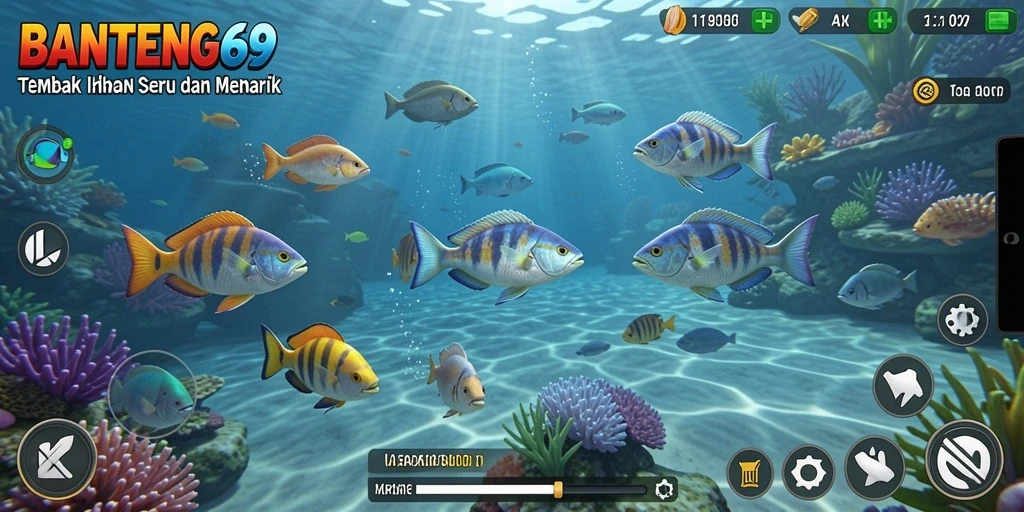 Gameplay seru BANTENG69 dengan berbagai ikan untuk ditangkap.