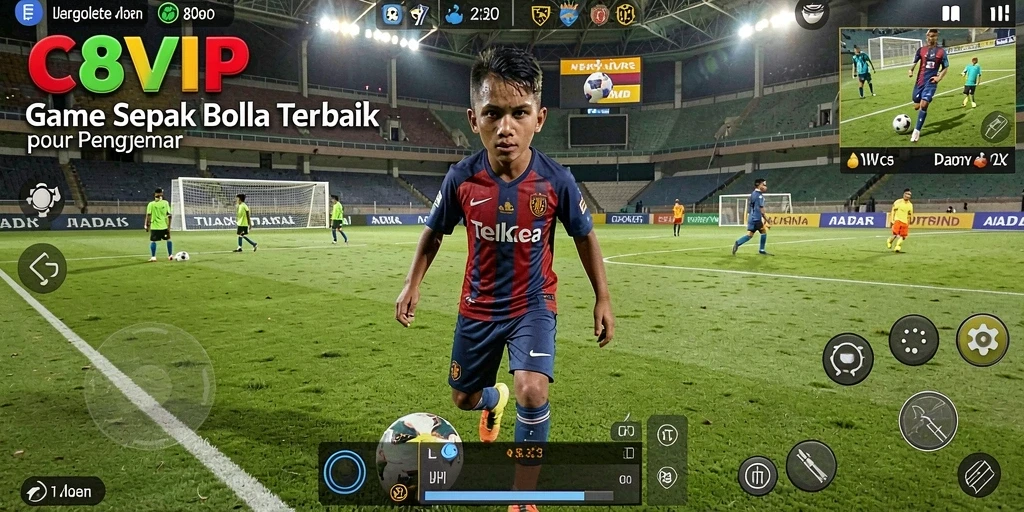 Tampilan aksi gameplay C8VIP yang menarik dan realistis dalam sepak bola.