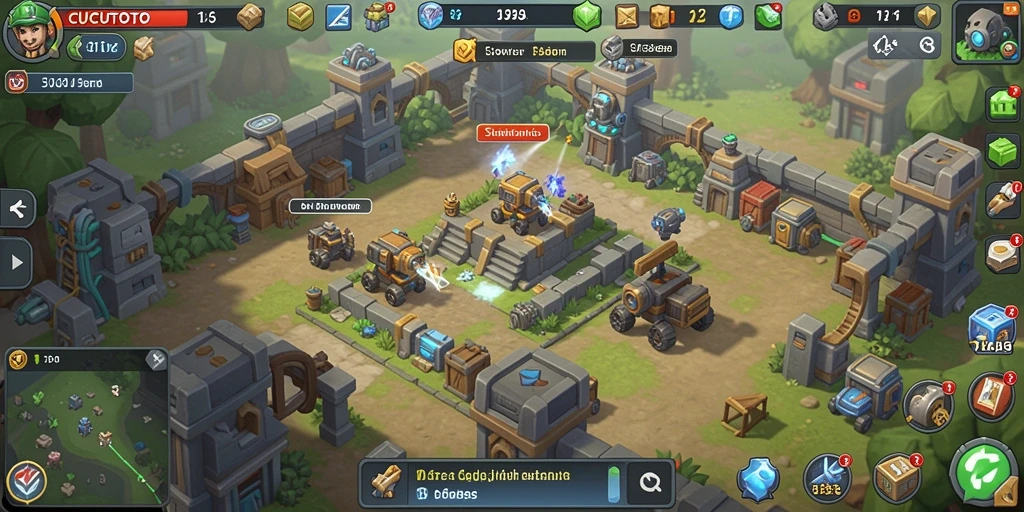 Screenshot gameplay CUCUTOTO menampilkan aksi Tower Defense yang intens.