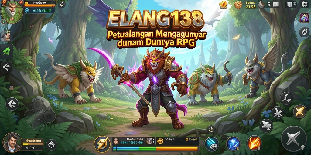 Screenshot gameplay ELANG138 menunjukkan pertarungan epik karakter dalam dunia RPG.