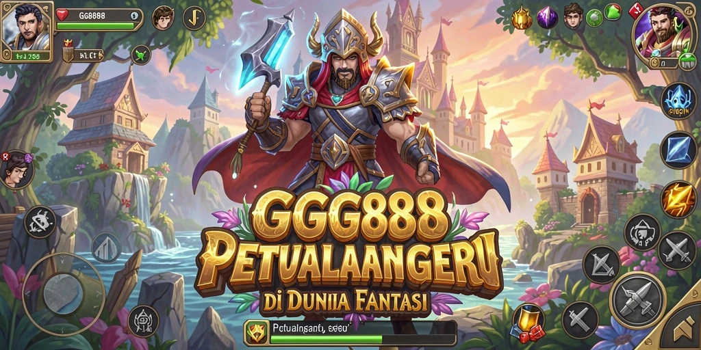 Tangkapan layar utama GGG888 menampilkan latar belakang dunia fantasi yang menakjubkan.