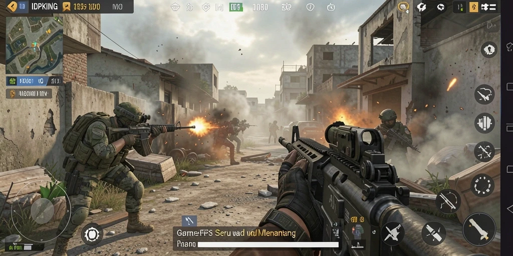 Tampilan gameplay menarik dari IDPKING dengan aksi tembak-tembakan yang intens.