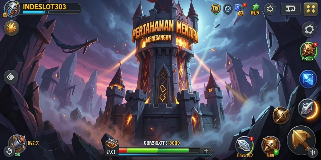 Tangkapan layar gameplay INDESLOT303 menampilkan aksi menegangkan Tower Defense.
