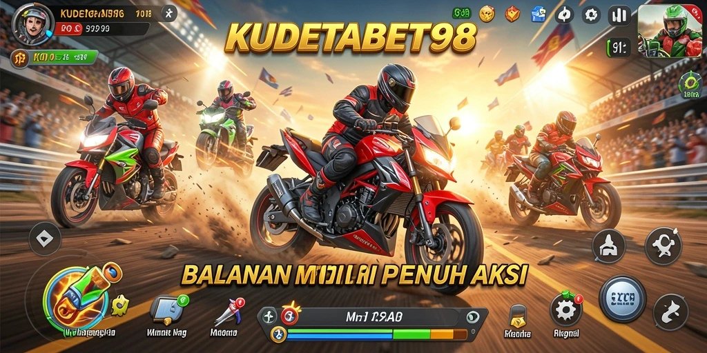 Tampilan gameplay intens dari KUDETABET98 saat balapan motor.