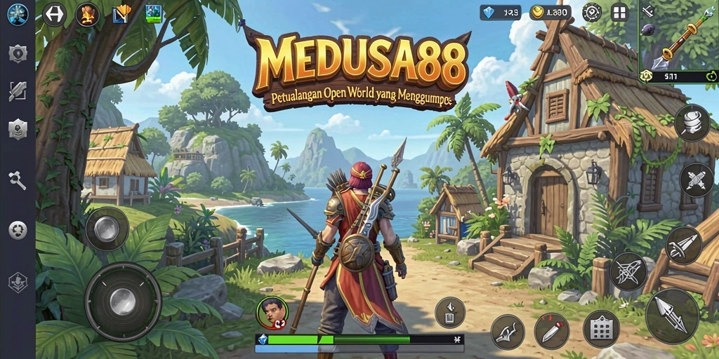 Screenshot utama MEDUSA88 menampilkan aksi seru dalam dunia Open World.