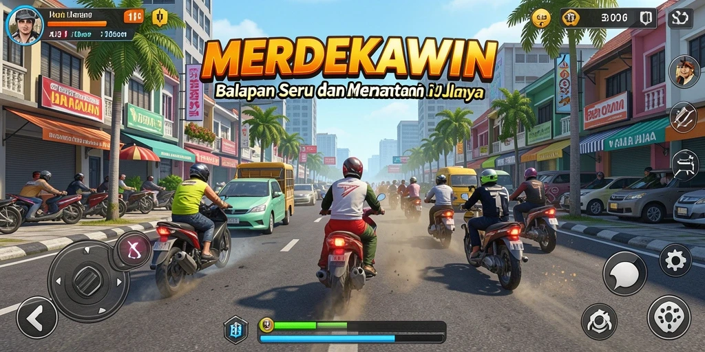 Tampilan menarik dari gameplay balapan yang seru di MERDEKAWIN.