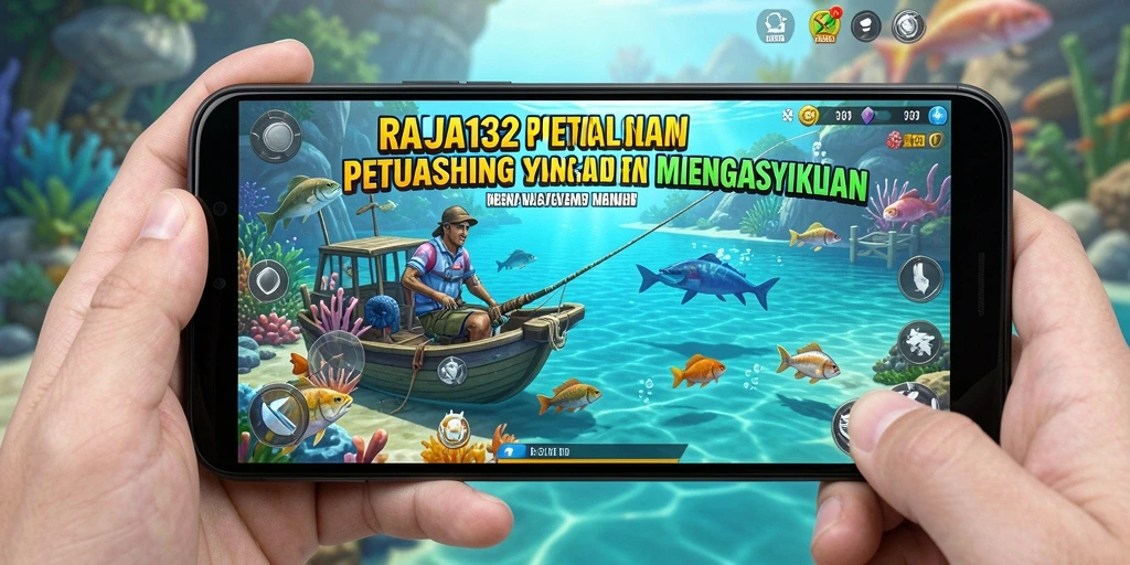 Screenshot RAJA132 menampilkan momen seru saat memancing di danau.