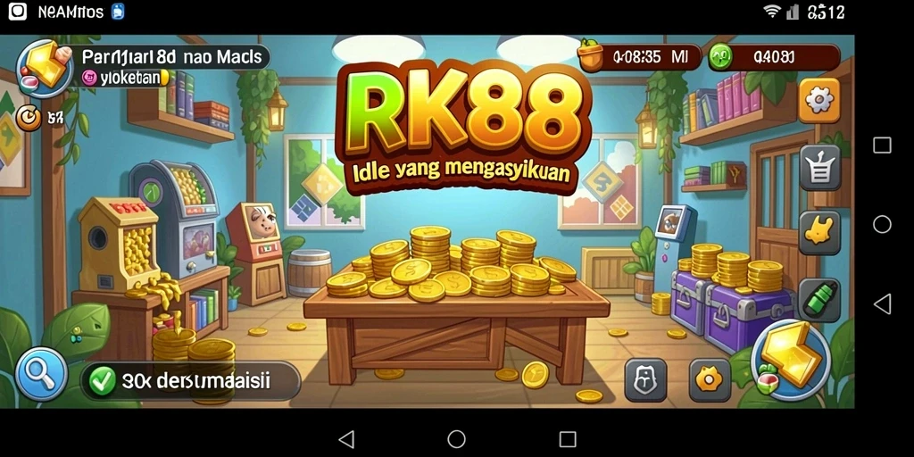 Screenshot permainan RK88 yang menampilkan gameplay idle yang seru.