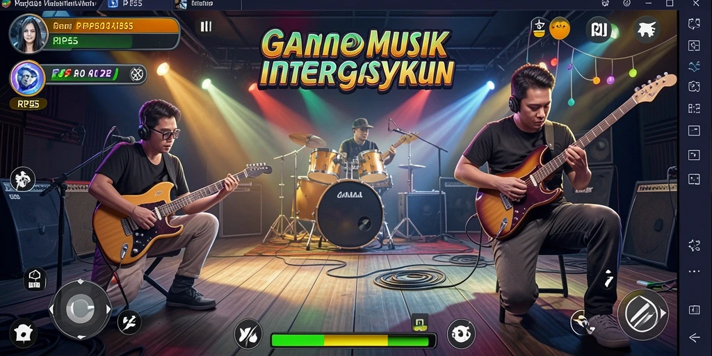Tampilan antarmuka menarik dari gameplay RP55 dengan berbagai pilihan musik.