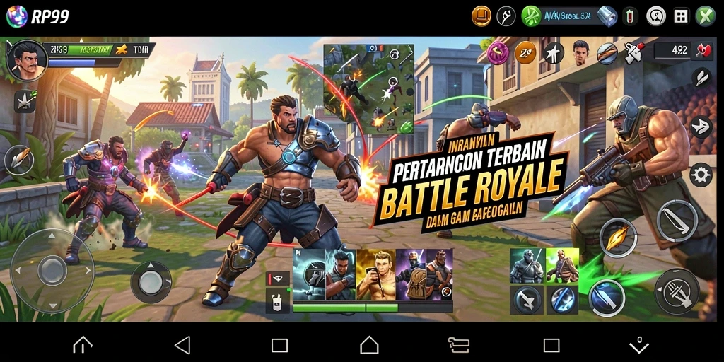 Tangkapan layar RP99 menampilkan pertempuran seru di dunia Battle Royale.