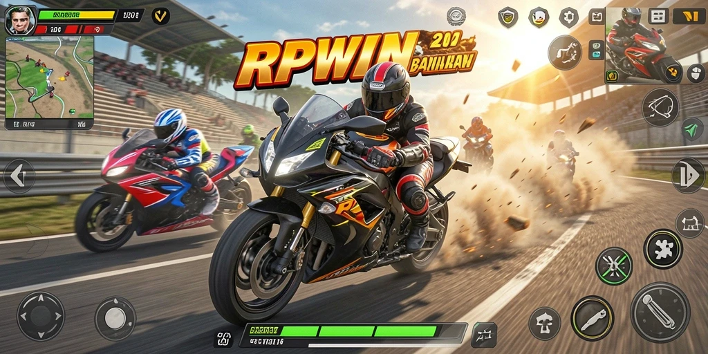 Gameplay balapan motor yang seru dan menegangkan.