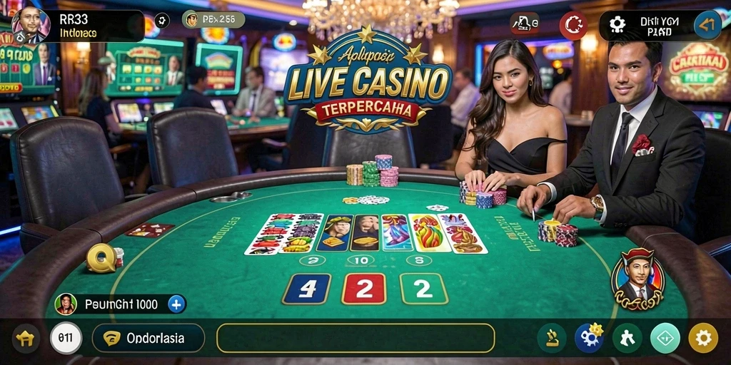 Gameplay Live Casino RR33 dengan dealer langsung dan suasana kasino nyata.