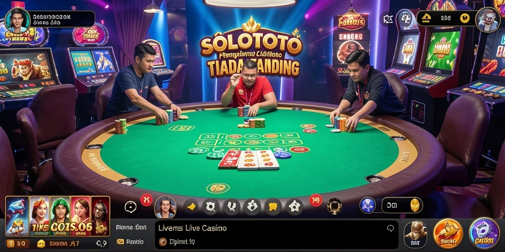 Screenshot gameplay <strong>SOLOTOTO</strong> menampilkan dealer langsung dan suasana kasino yang mendebarkan.