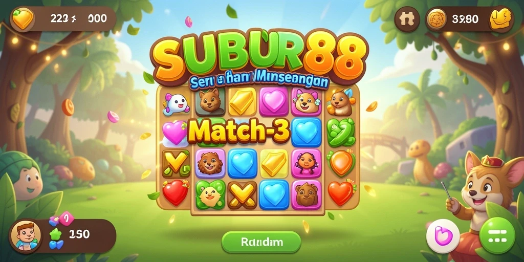 Tampilan menarik SUBUR88 dengan gameplay Match-3 penuh warna.