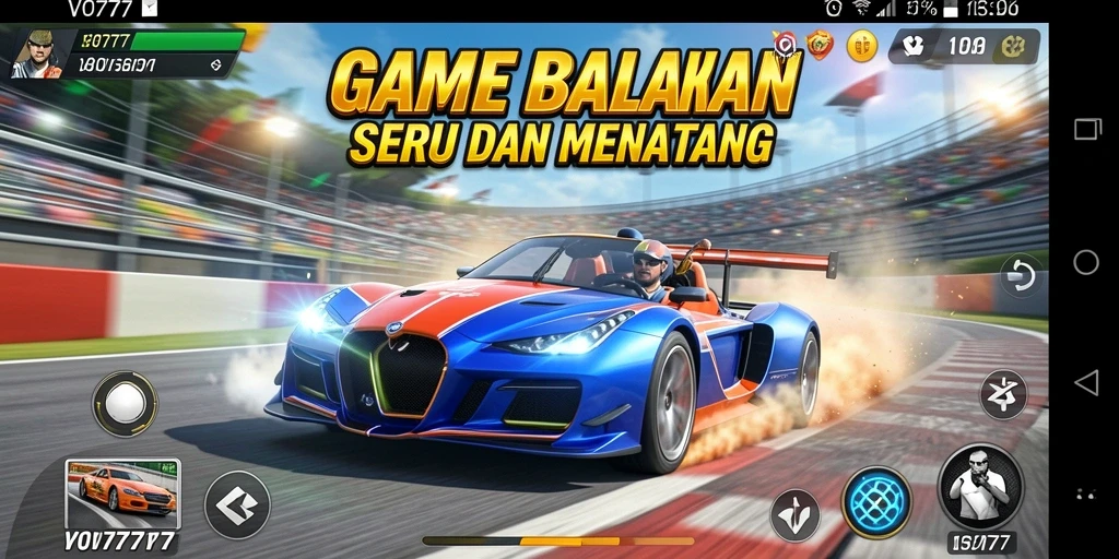 Tampilan gameplay seru dan menegangkan di VO777 dengan mobil balap yang cepat.